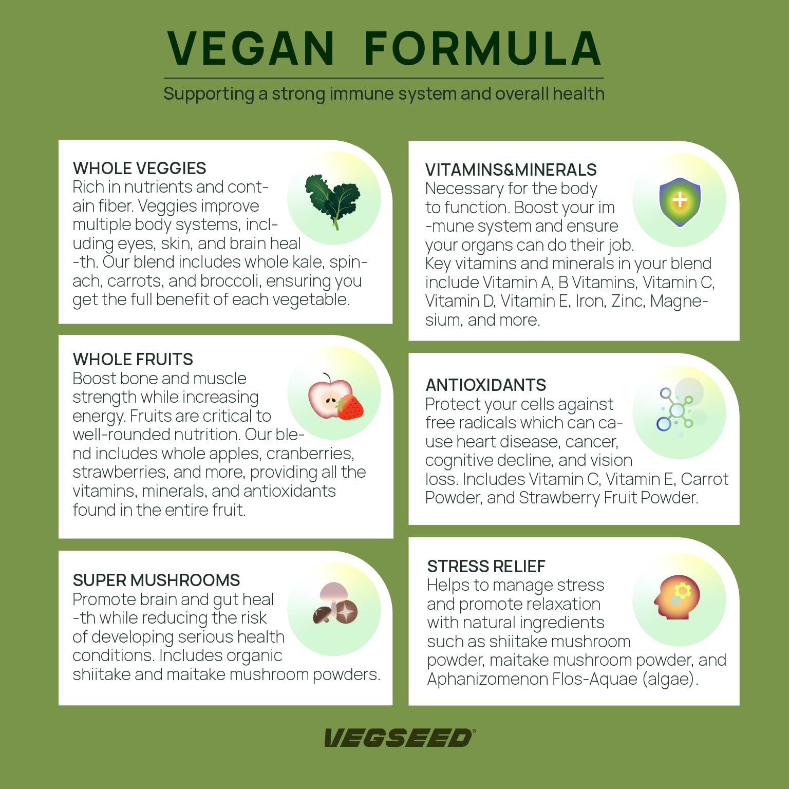 Vegseed Immunity Greens powder with green apple flavor for a refreshing daily sip.