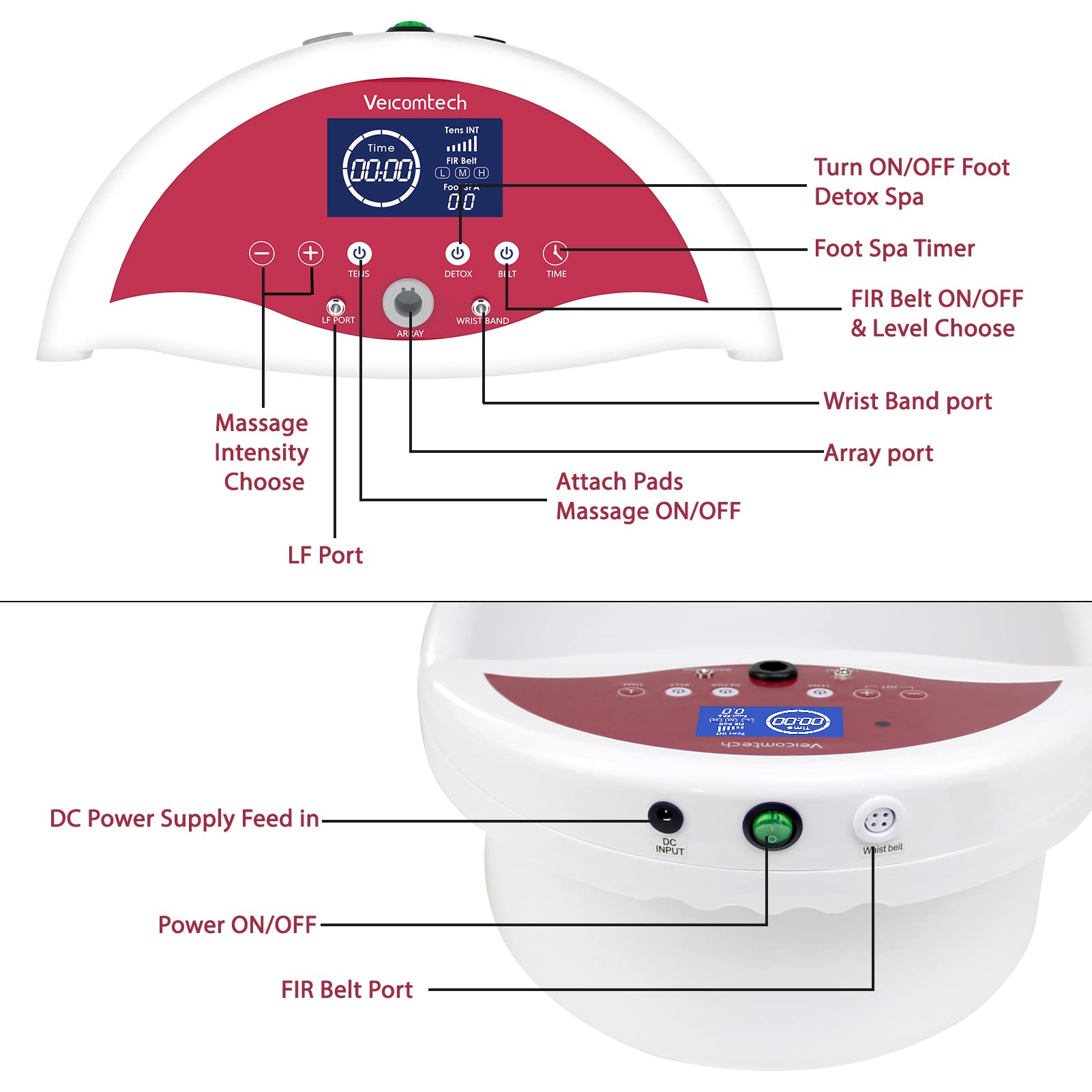Veicomtech Ionic Foot Detox Machine control unit with display enables easy session setup