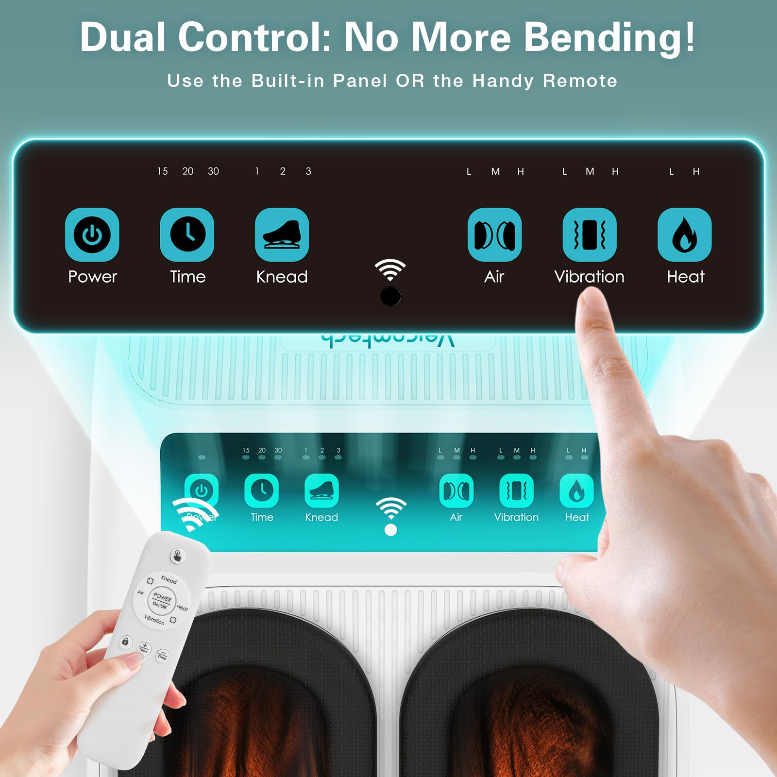 Veicomtech heat function close-up highlights warm comfort during sessions