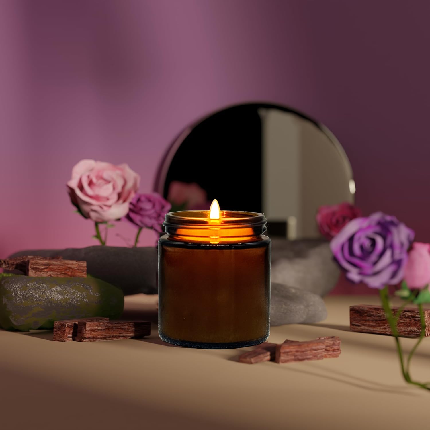 Veiuwa soy candle jar with warm glow for mood setting