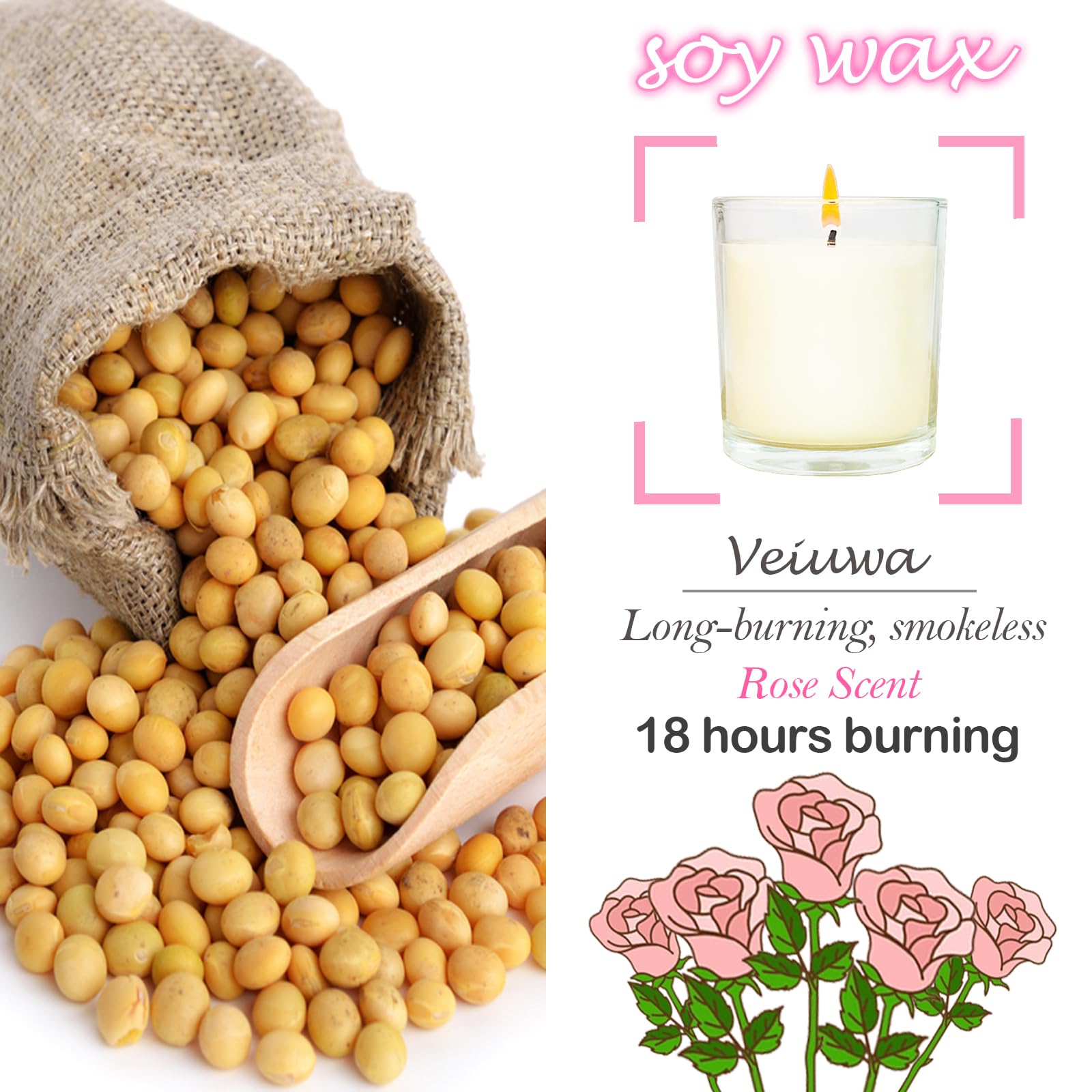 Veiuwa wood-lid glass candle 6 oz for a clean burn and ambience.