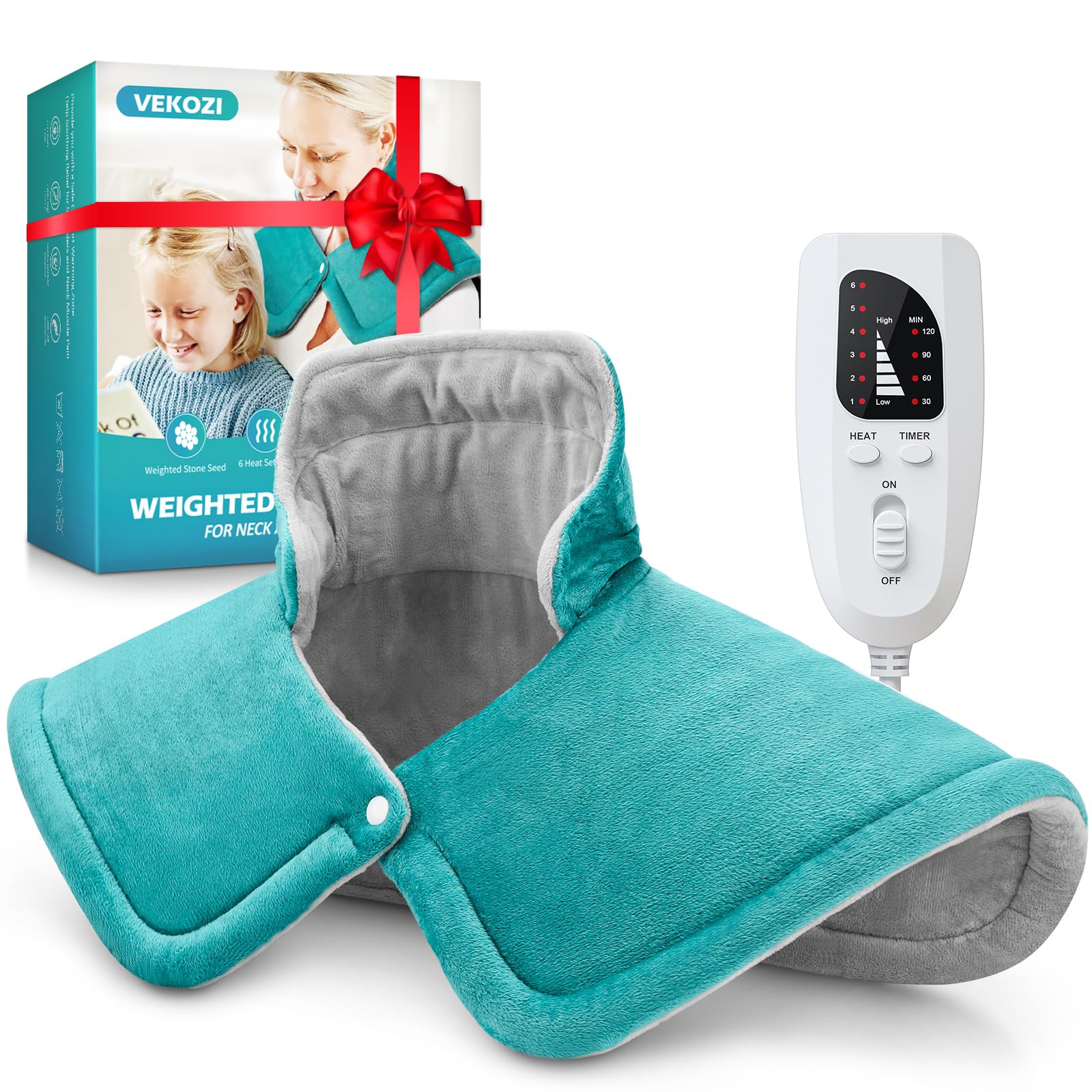 VEKOZI heating pad neck and shoulders blue for full coverage comfort.