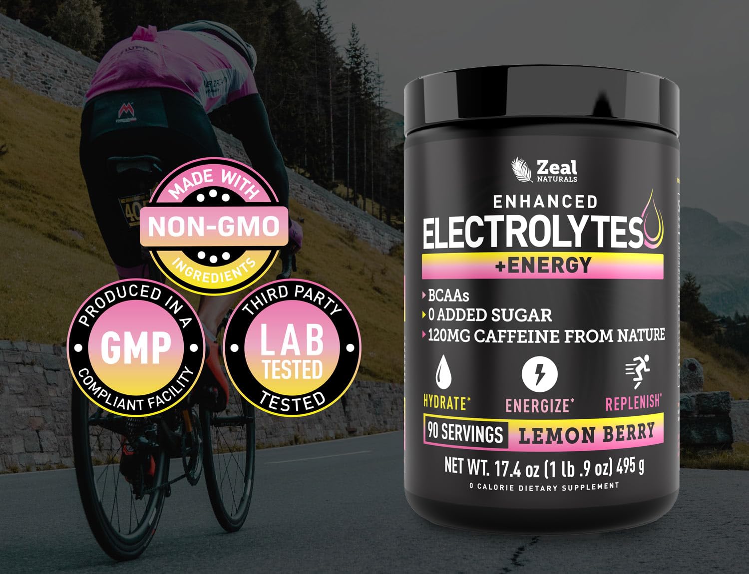 Véla Pre-Workout lemon-berry glass displays a refreshing hydration mix.