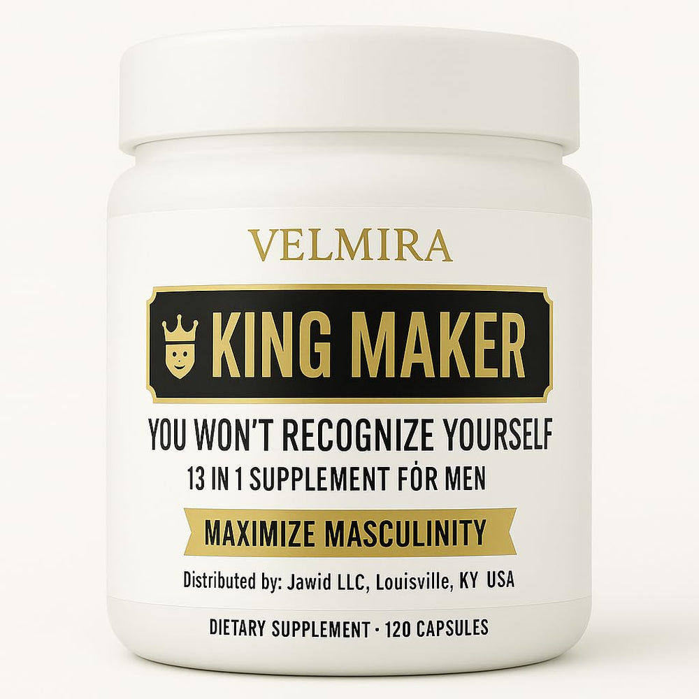 Velmira King Maker capsules in bottle support daily energy and vitality