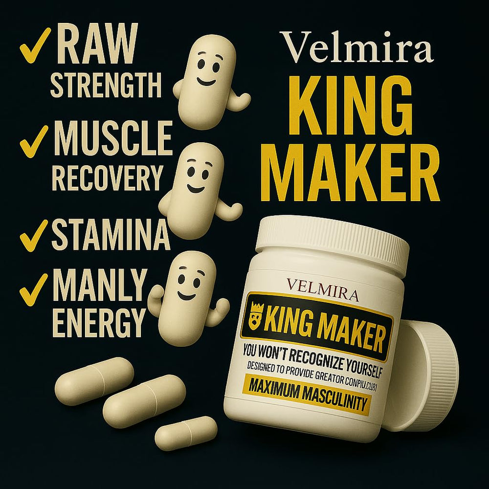 Velmira King Maker GMP-certified seal evident on product label
