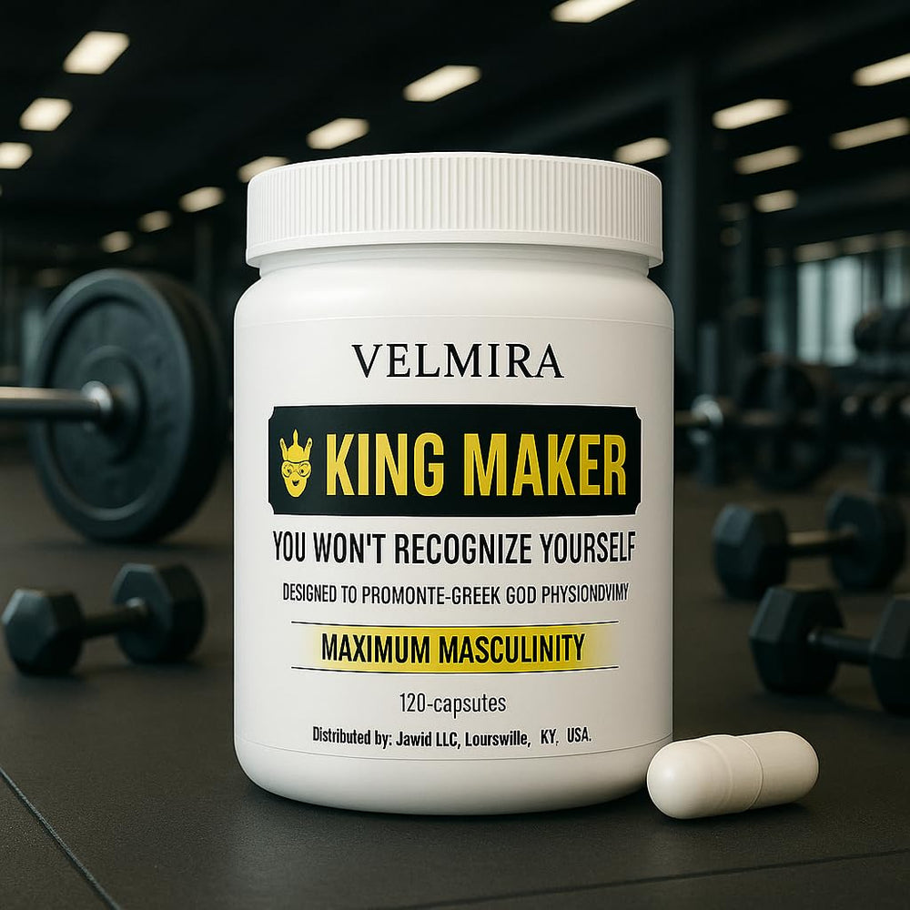 Velmira King Maker sugar-free capsule presentation on a clean surface