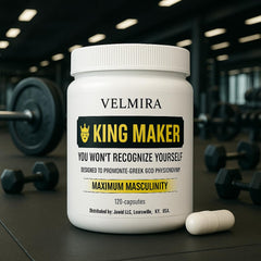 Velmira King Maker sugar-free capsule presentation on a clean surface