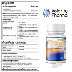 Velocity Pharma Levocetirizine label details on bulk 360-count pack.