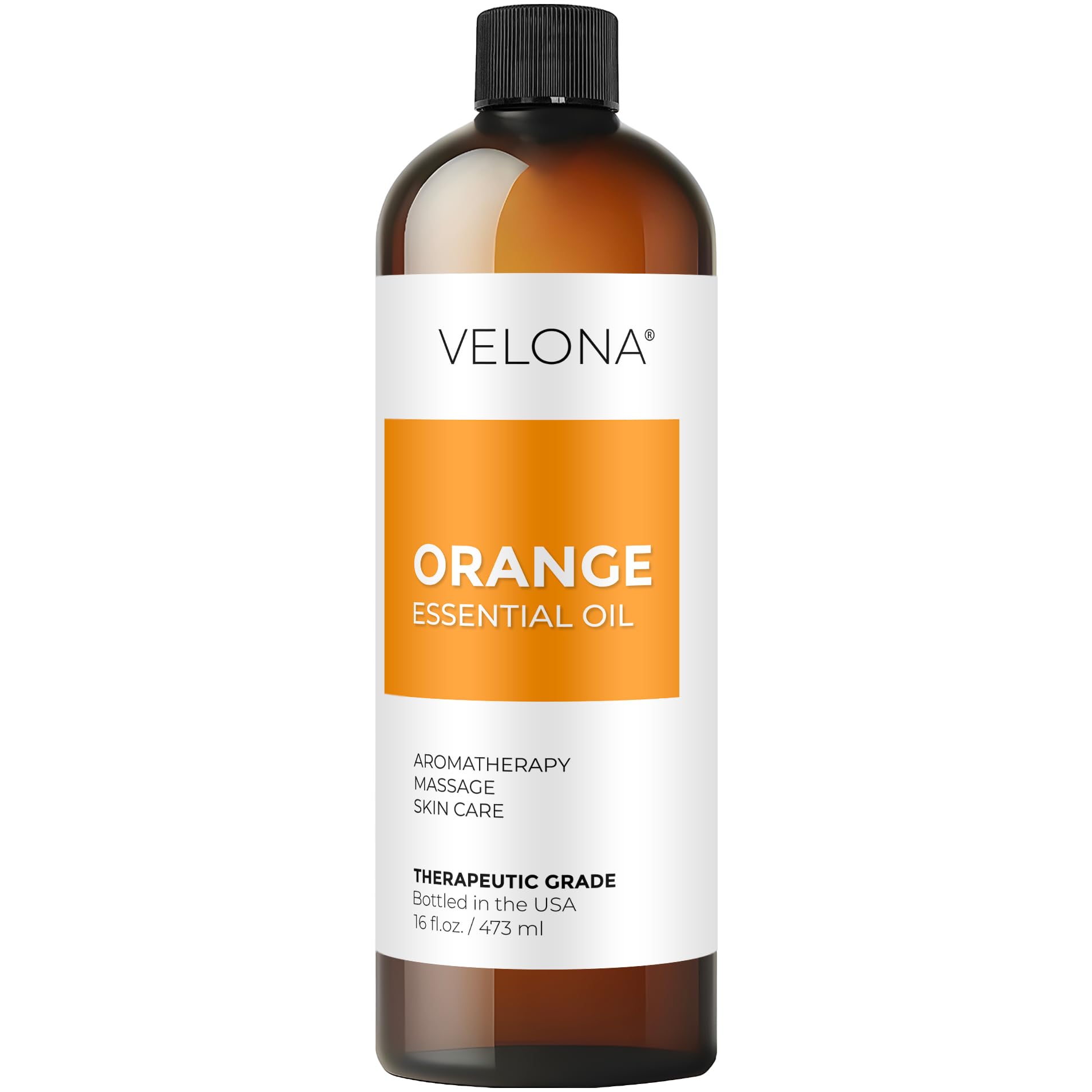 Velona orange oil bottle, ideal for diffusion and mood uplift.