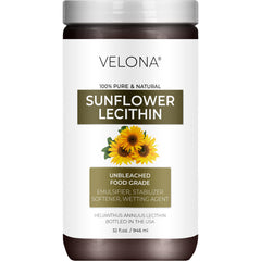 Velona Pure Liquid Sunflower Lecithin bottle ready for emulsions and texture work.