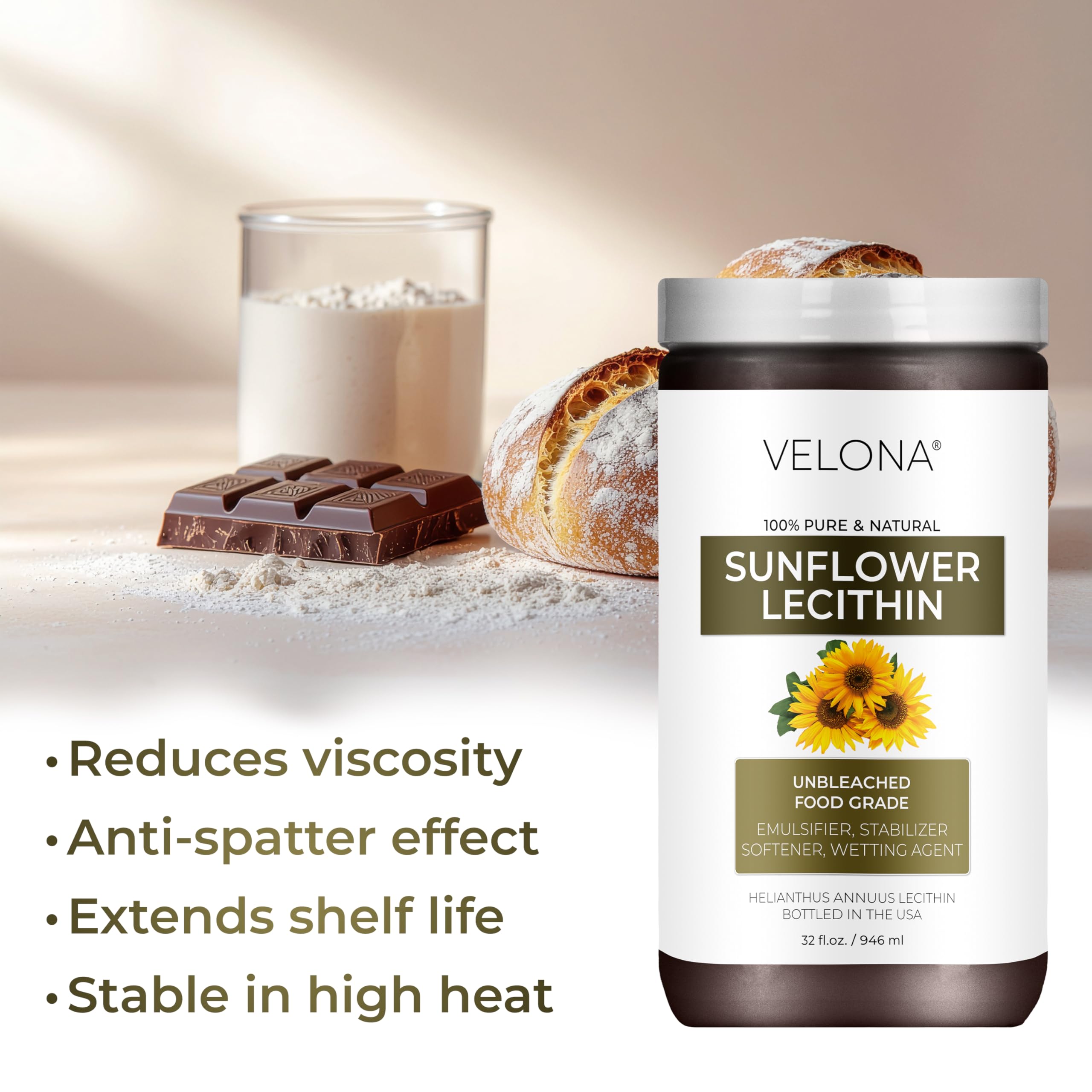 Velona Sunflower Lecithin enhances baked goods texture without altering flavor.