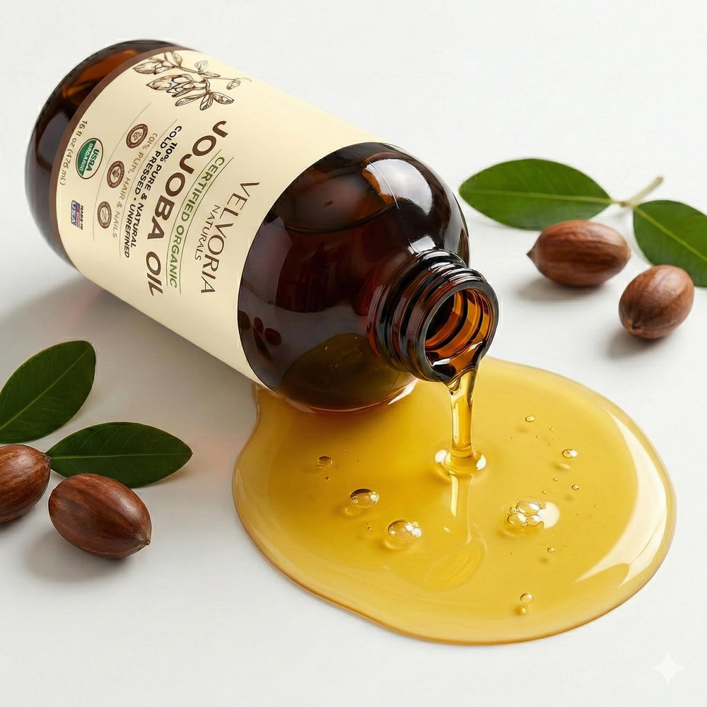 Cuticle care with jojoba oil to soften nails and surrounding skin.