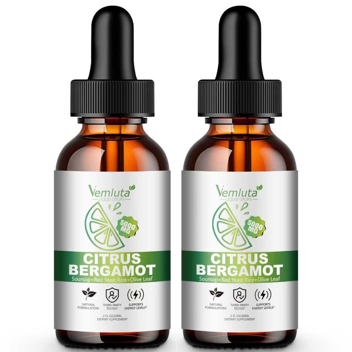 Vemluta Citrus Bergamot Drops bottle shows high-potency heart-support formula.