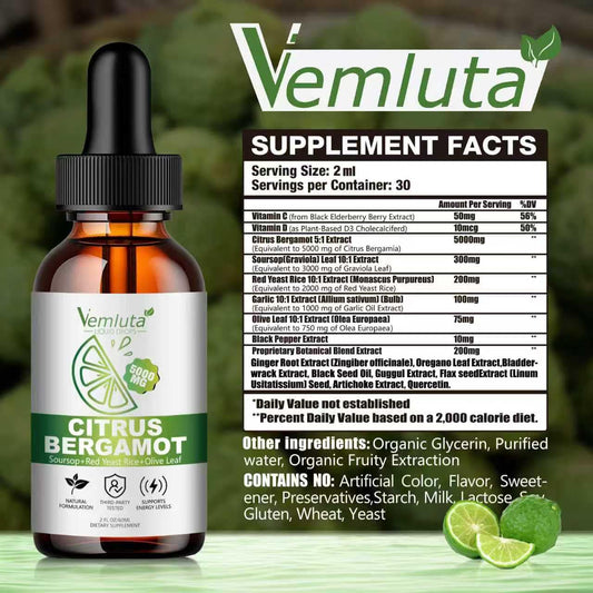 Vemluta Citrus Bergamot Drops pour demonstrating easy daily dosing.