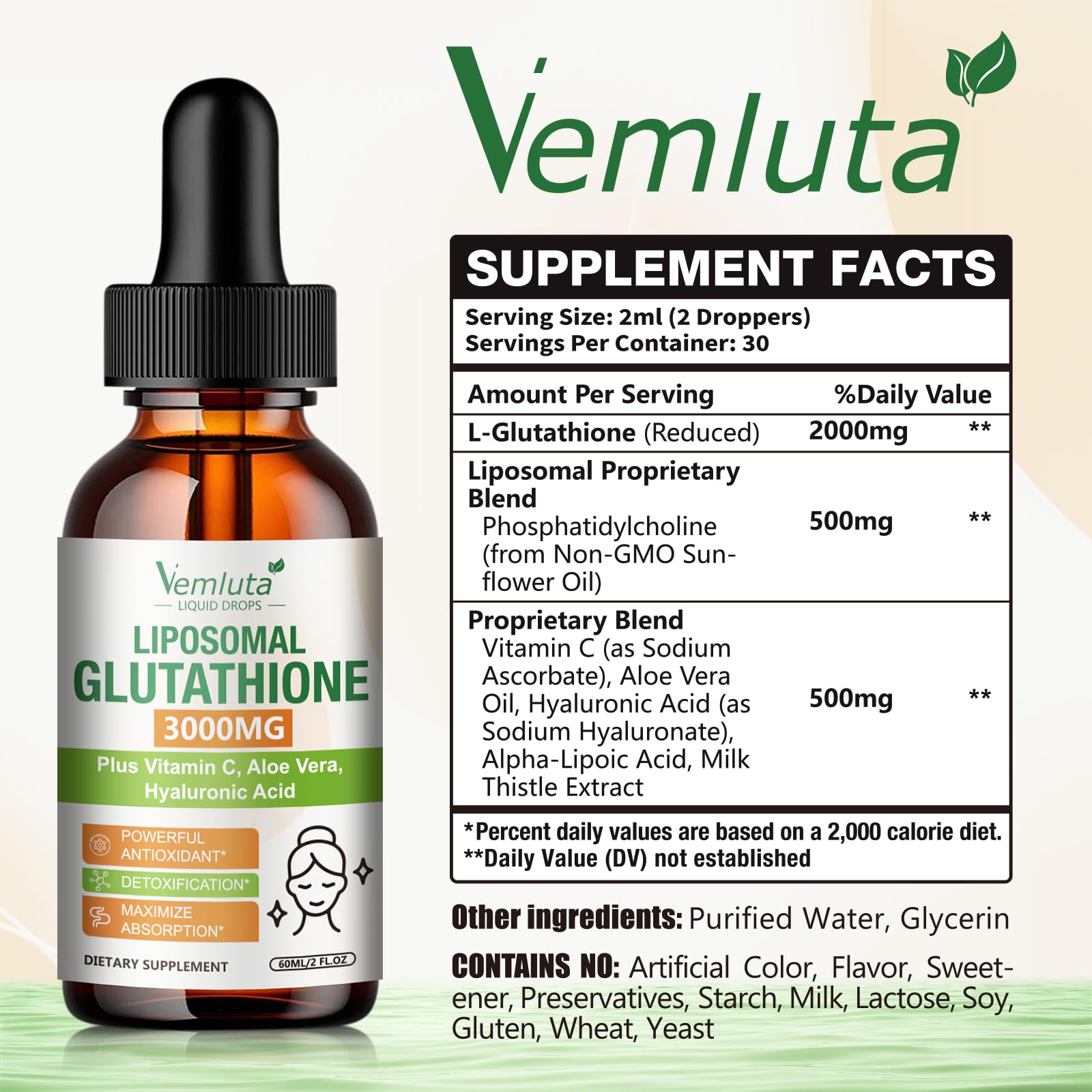 Vemluta glutathione drops dropper for precise dosing and easy use