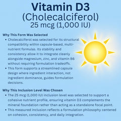 Ingredient panel on Venasolla magnesium complex highlighting zinc picolinate and vitamins D3 B6