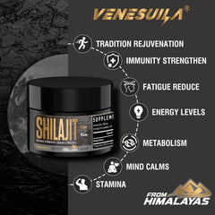Close-up of VENESUILA Shilajit Resin showing its tar-like texture.
