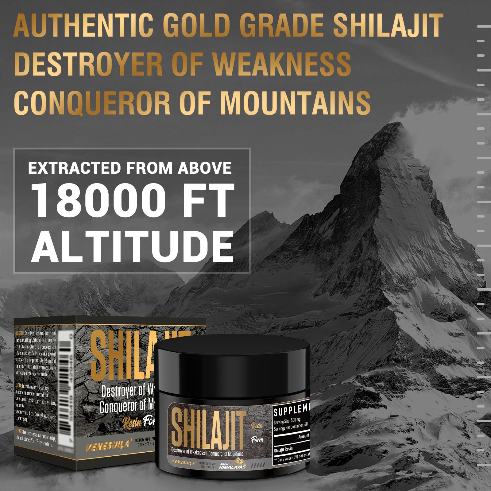 Mineral-rich label on VENESUILA Shilajit Resin close-up.