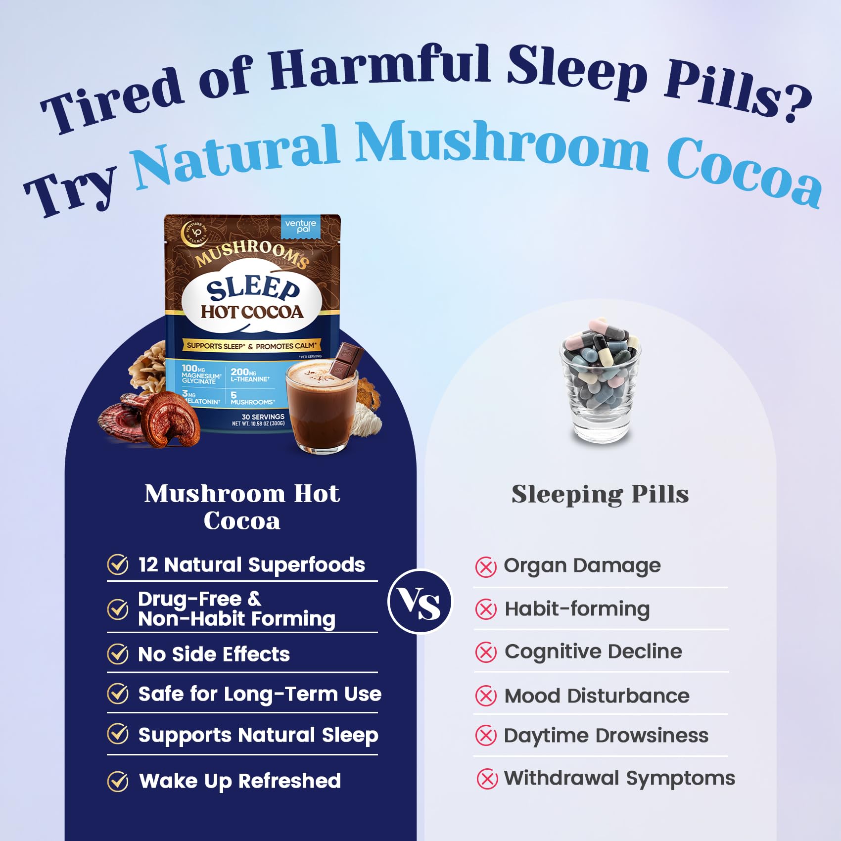 Venture Pal mushroom cocoa scoop helps measure a relaxing nightly serving.