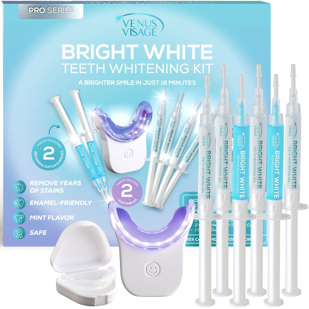 Venus Visage LED whitening device shown with a bright, even light for a safer whitening process.
