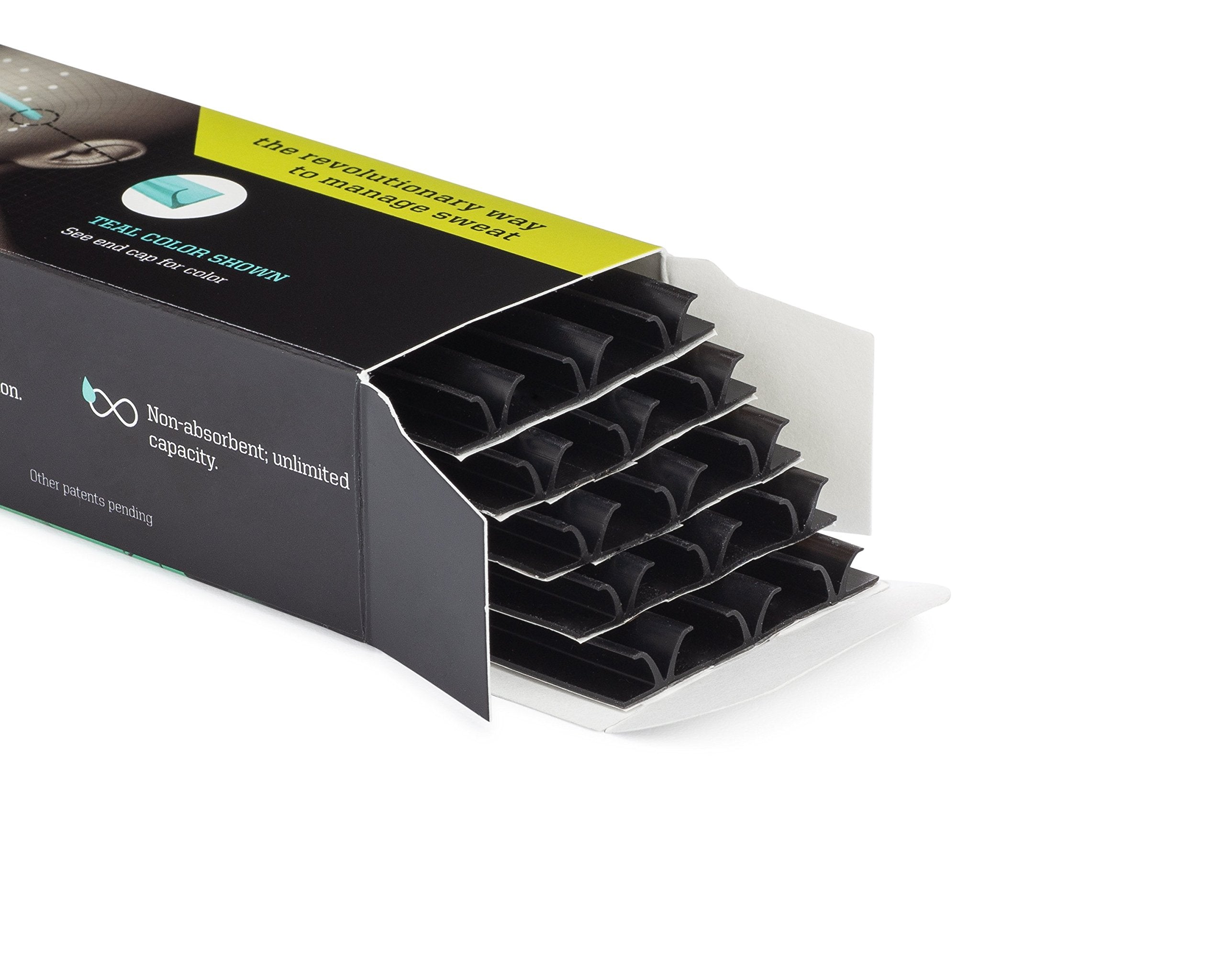 Veo Strip sweat diversion shows sweat channeled to the face sides during workouts.