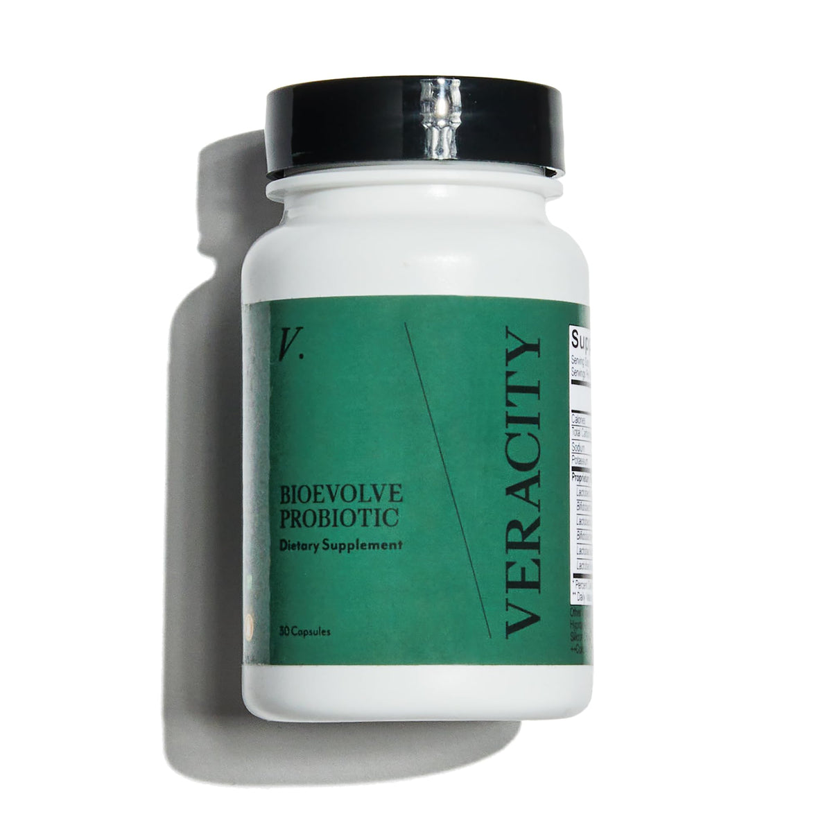 Veracity Metabolic Defense bottle front showing probiotic packaging and label.
