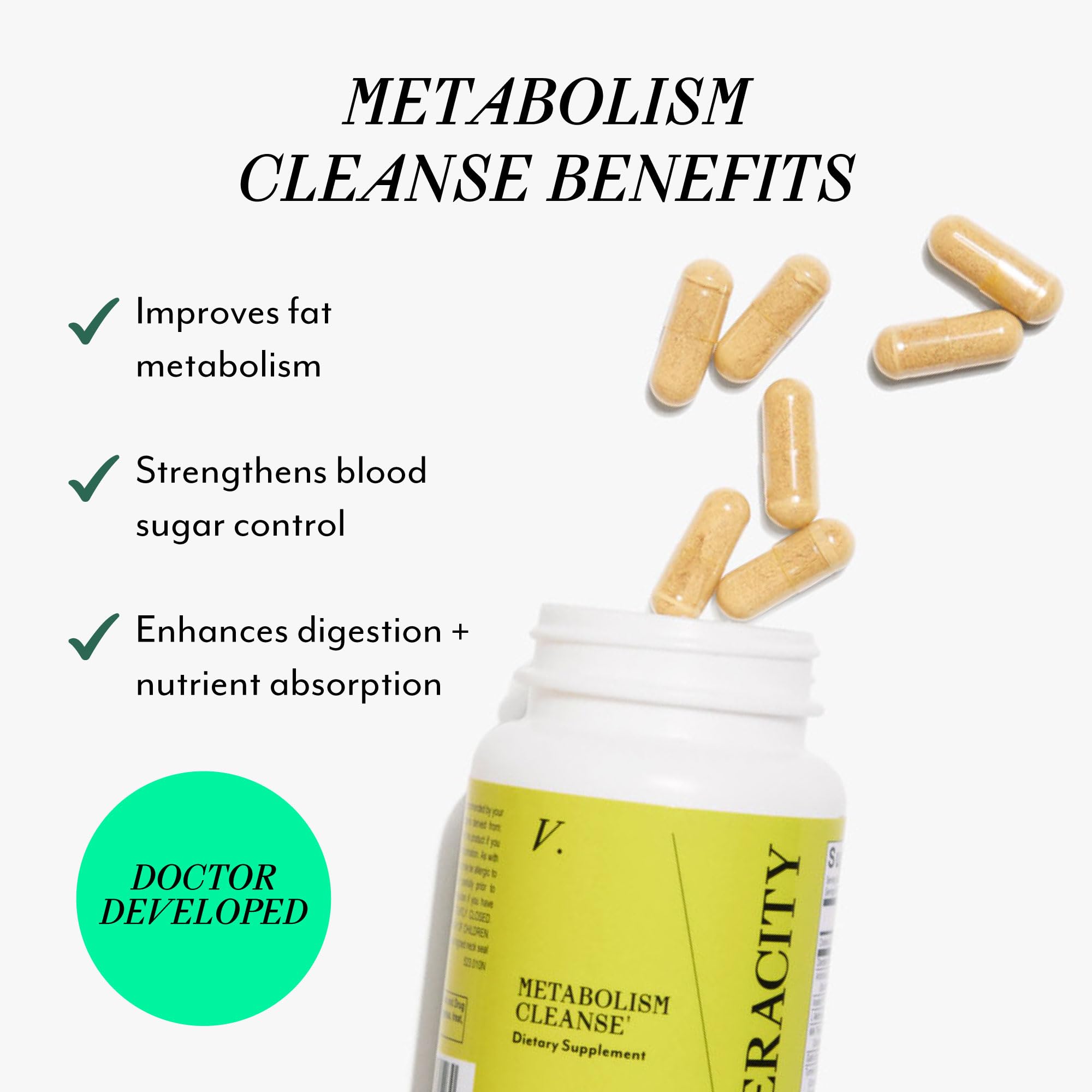 Veracity Selfcare Metabolism Cleanse capsules closeup highlighting vegan formula