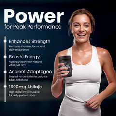 Shilajit Gummies label emphasizes fulvic acid potency and ingredient details.