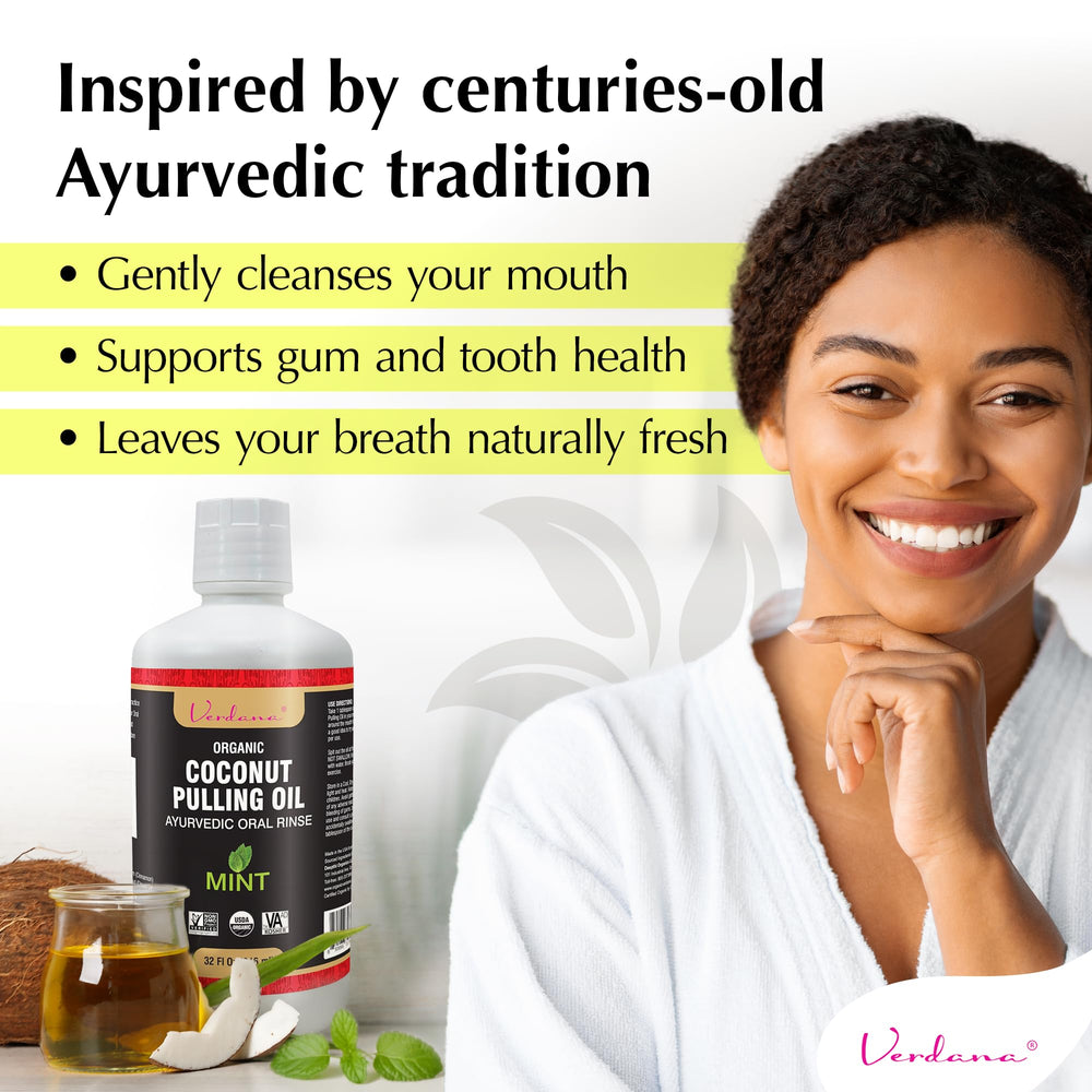 Verdana Organic Coconut Oil ingredients show cold-pressed coconut and peppermint.