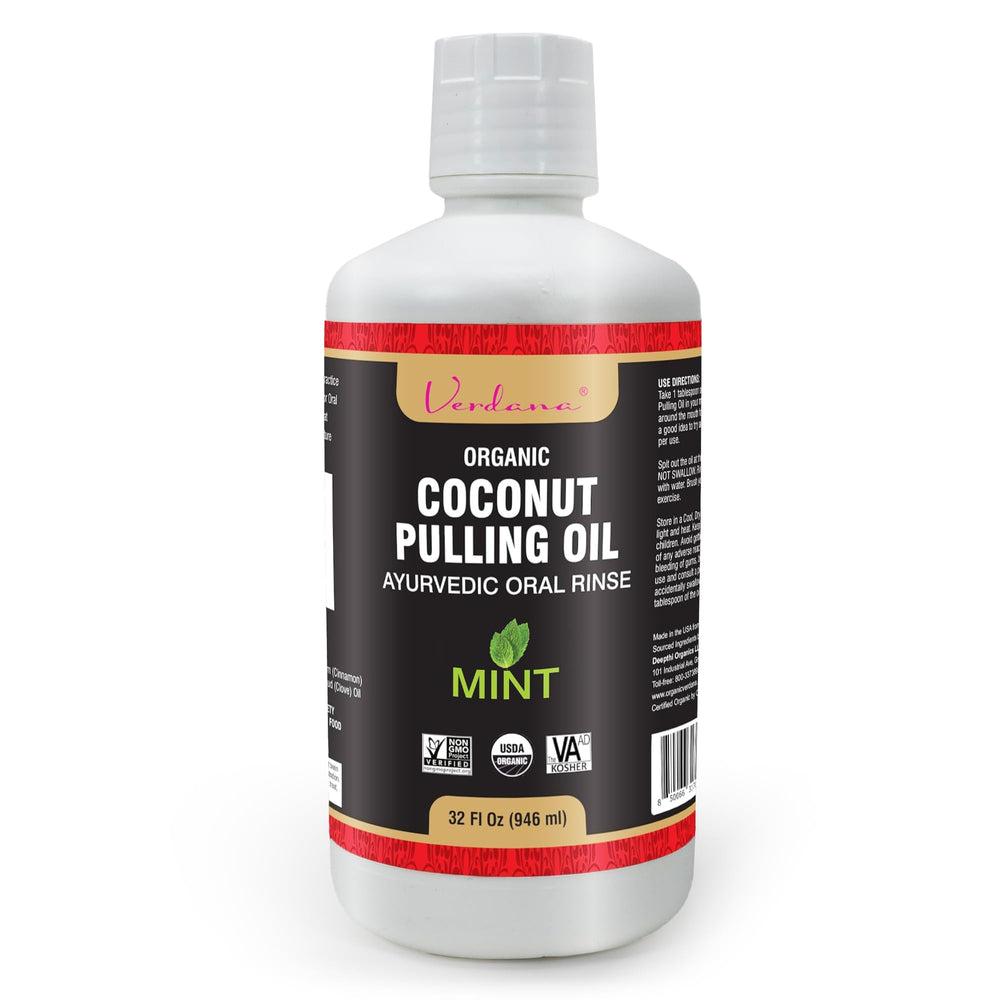 Verdana Organic Oil Pulling bottle with mint for a refreshing mouth feel.