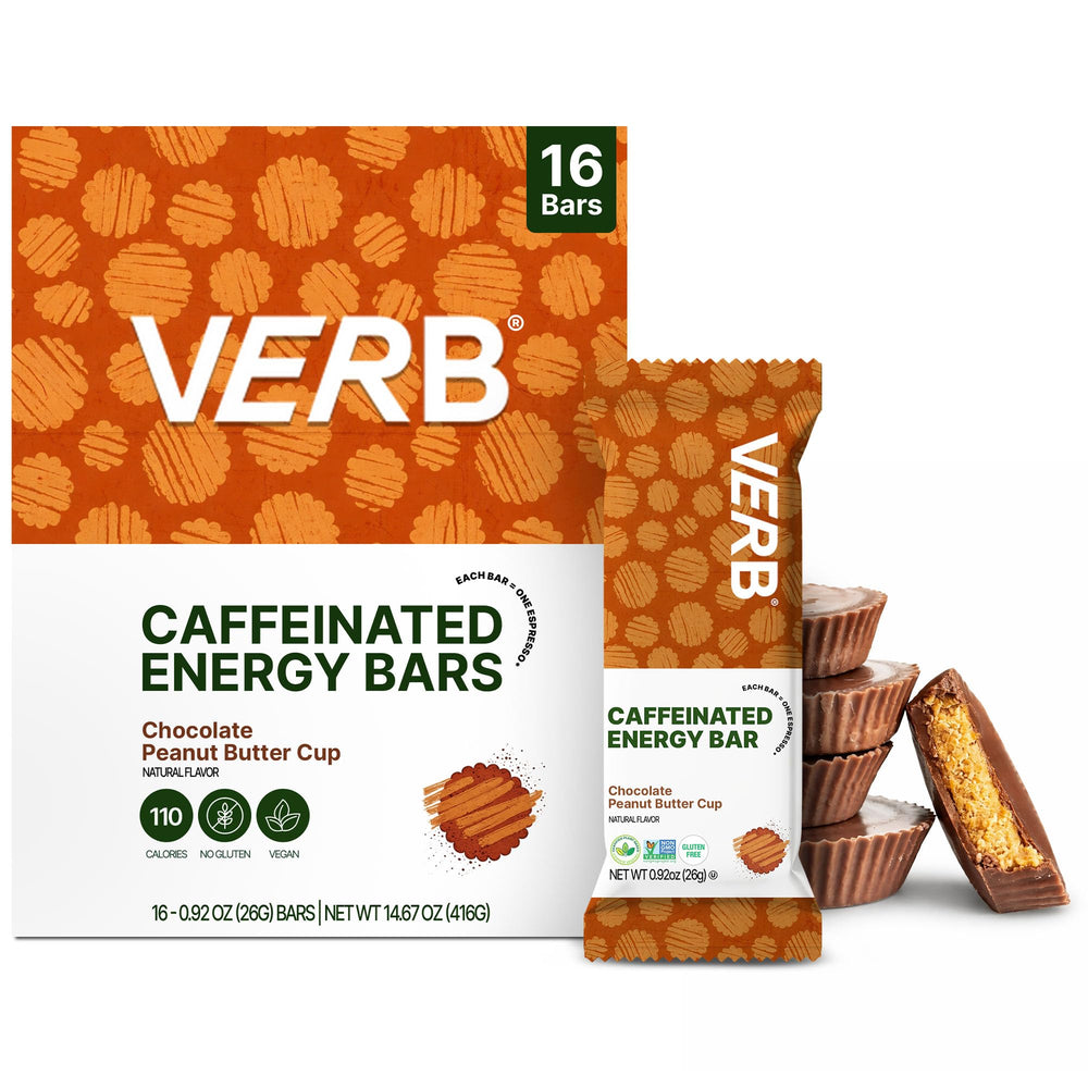 Verb Caffeinated Energy Bar Chocolate Peanut Butter Cup pack for on-the-go energy.