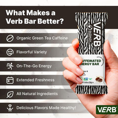 Hand holds a Verb Caffeinated Energy Bar Cookies and Cream for a quick boost.