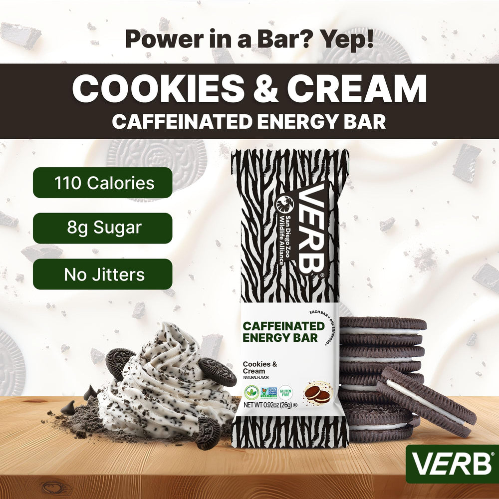 Ingredients: oats, peanut butter, agave nectar, and crisp brown rice in Verb Cookies and Cream.
