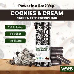 Ingredients: oats, peanut butter, agave nectar, and crisp brown rice in Verb Cookies and Cream.