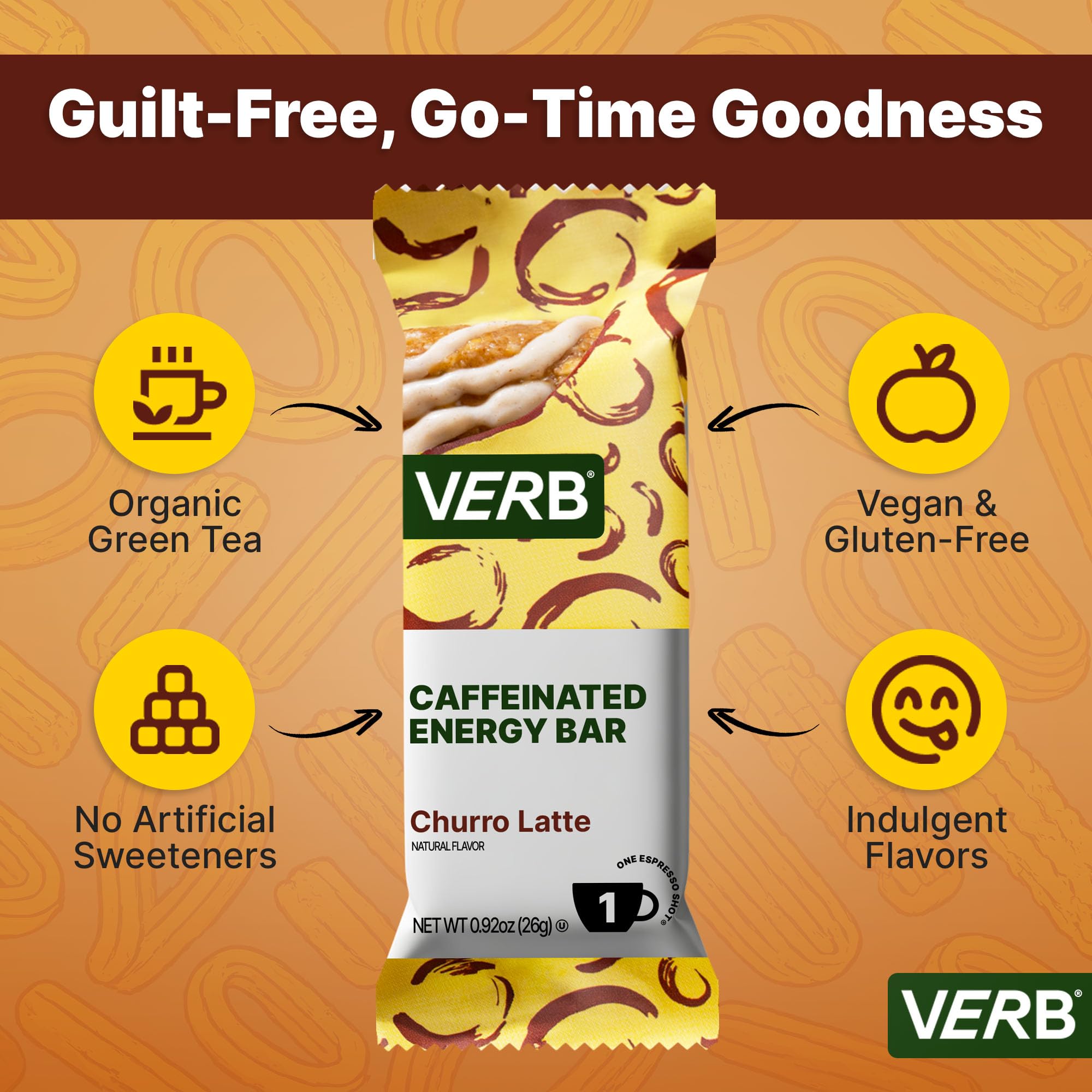 Verb Caffeinated Energy Bar gluten-free oats and real-food ingredients close-up.