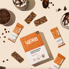 Verb Caffeinated Energy Bar Mocha Chip at a desk for focused work.