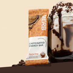Verb Caffeinated Energy Bar Mocha Chip on trail snack during hike.