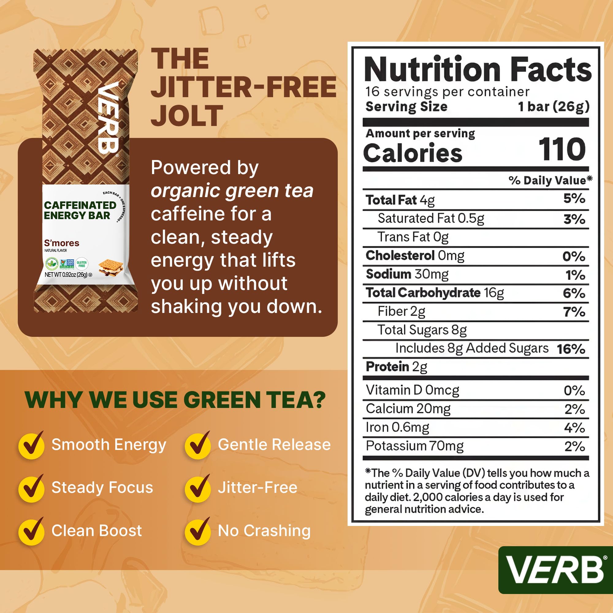 Verb Caffeinated Energy Bars Smores texture closeup shows chocolate and graham flavors