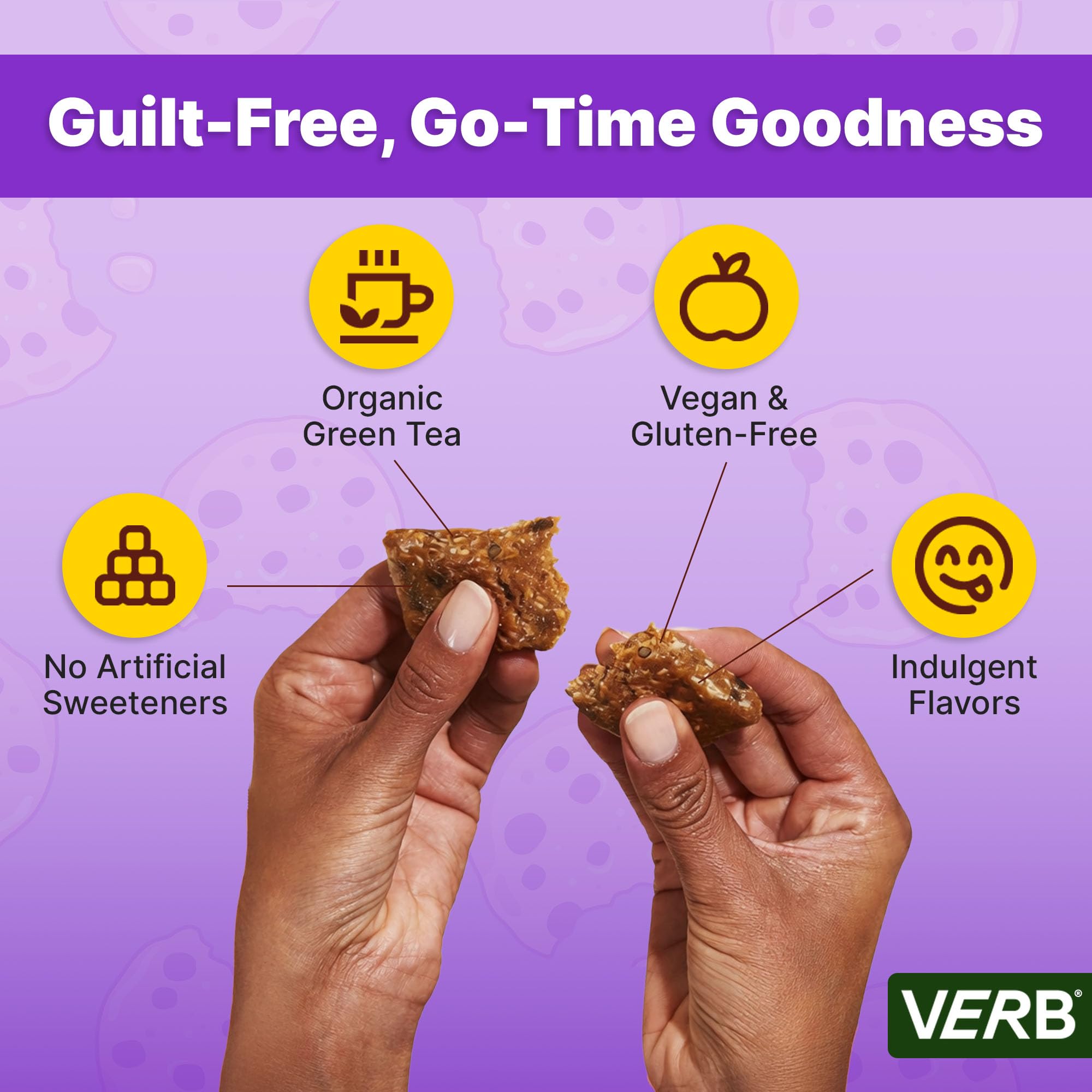 Caffeine source from organic green tea in Verb Energy Bar Chocolate Chip Cookie Dough