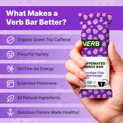 Verb Energy Bar Chocolate Chip Cookie Dough shown in a backpack for travel or workouts