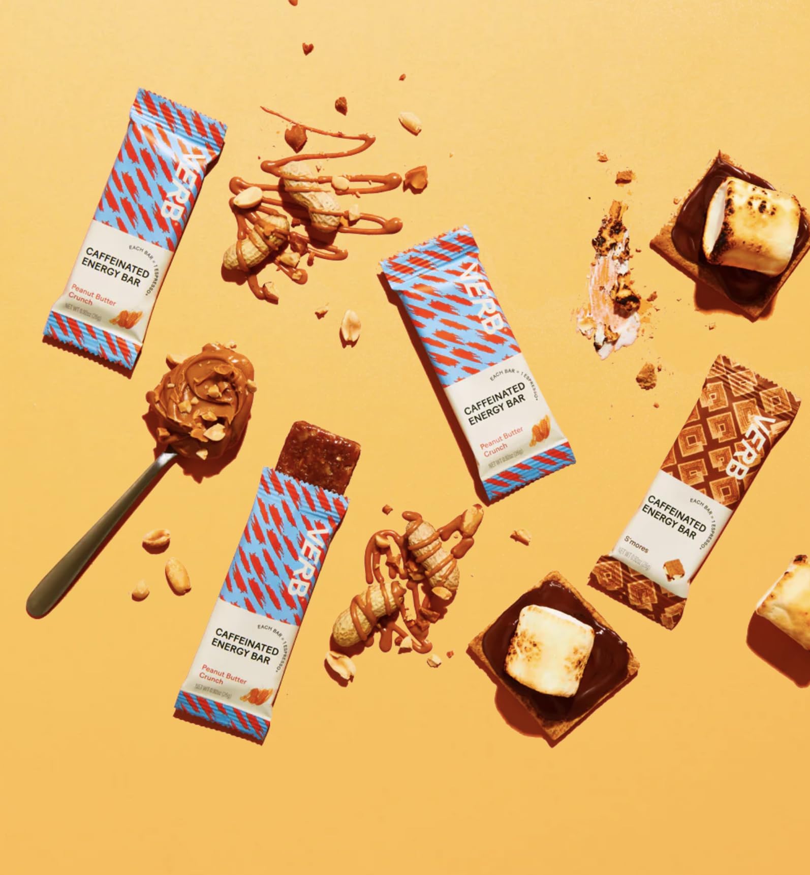 Nutrition panel of Verb Energy Bar highlighting gluten-free oats and peanut flavors.