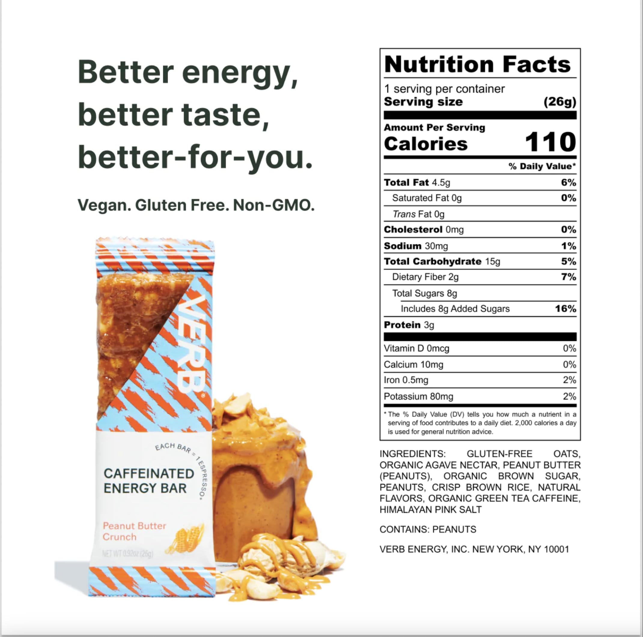 Verb Energy Bar Peanut Butter Cookie close-up highlighting texture and caffeine.