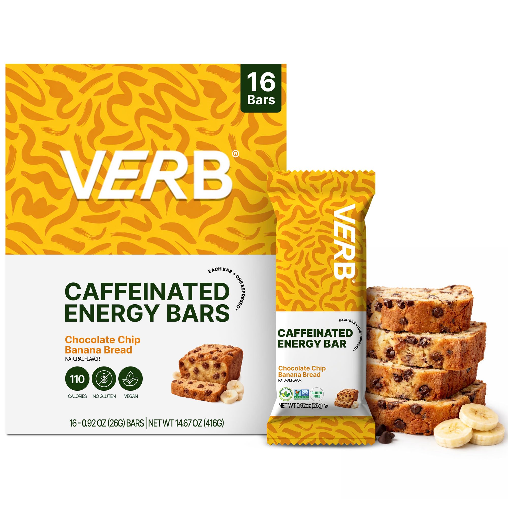 Verb Energy Bars Chocolate Chip Banana Bread bar, ready for a quick energy boost.
