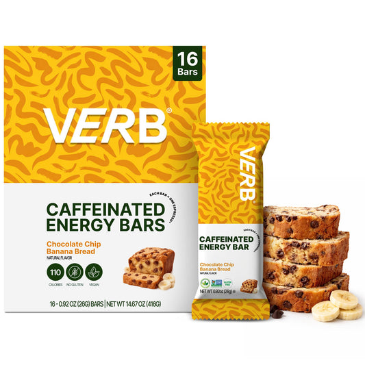Verb Energy Bars Chocolate Chip Banana Bread bar, ready for a quick energy boost.