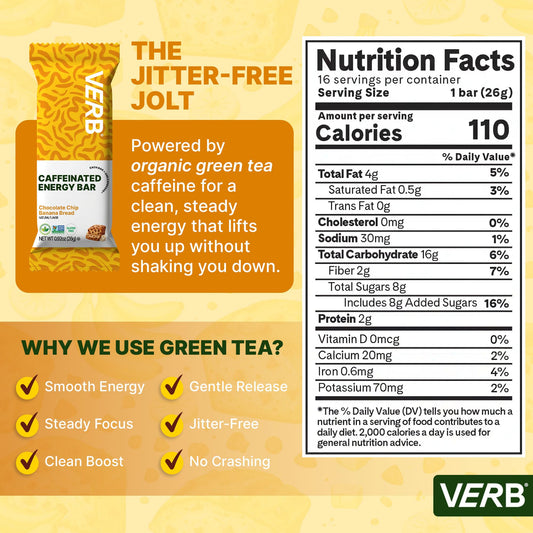 Verb Energy Bars pack of 16 for convenient on-the-go snacking.