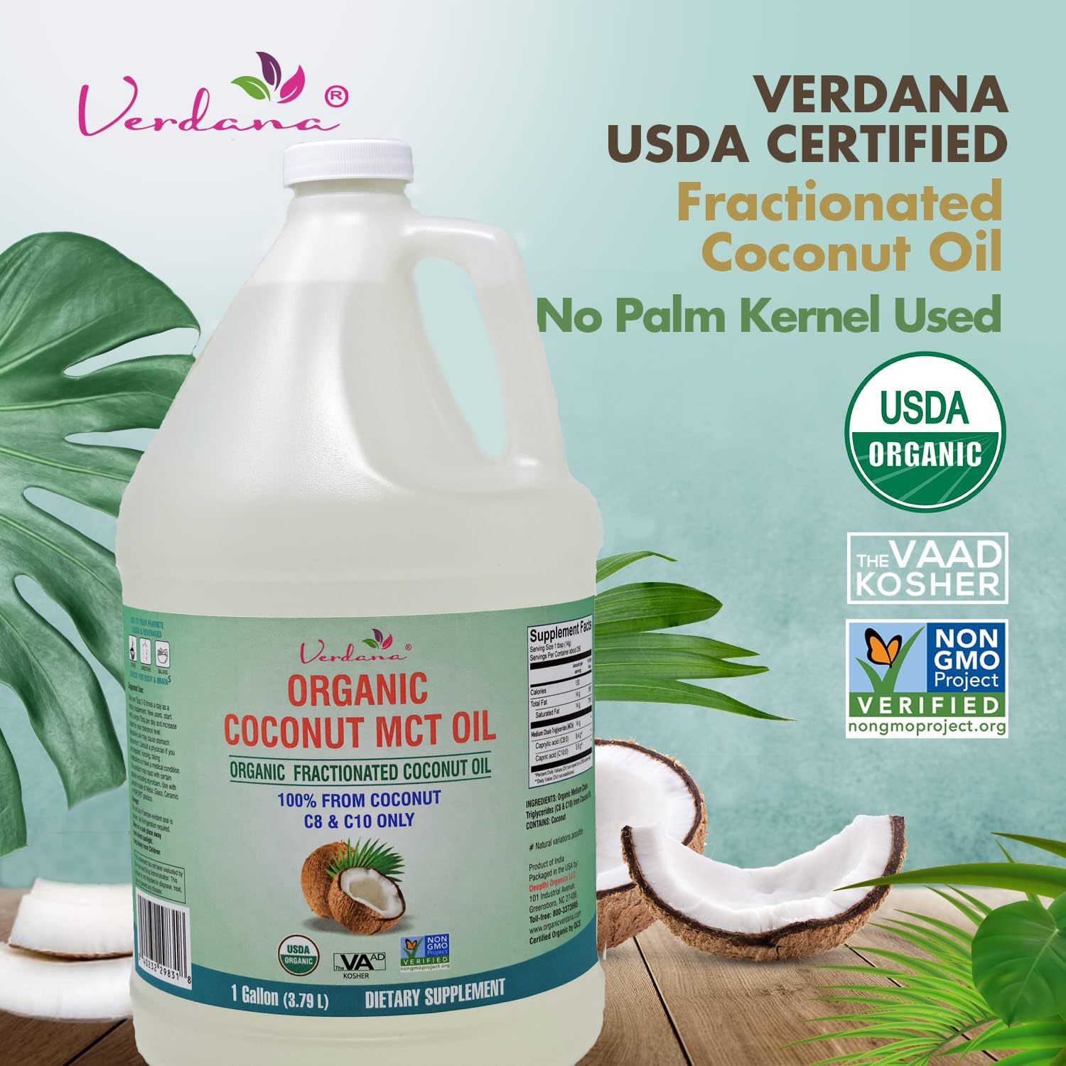 Verdana Coconut MCT Oil is colorless and odorless, suitable for versatile uses.