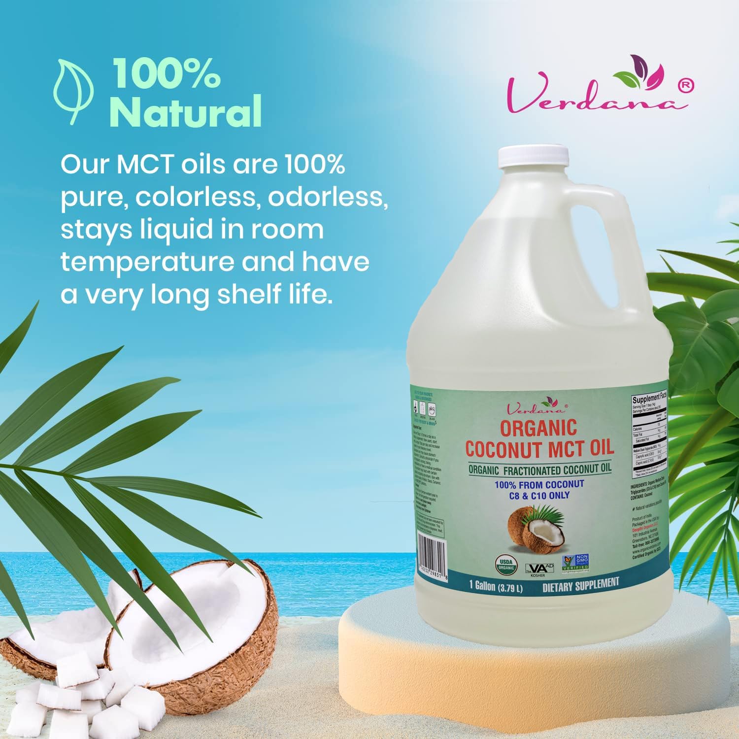 Verdana MCT oil stays liquid at room temperature with long shelf life.