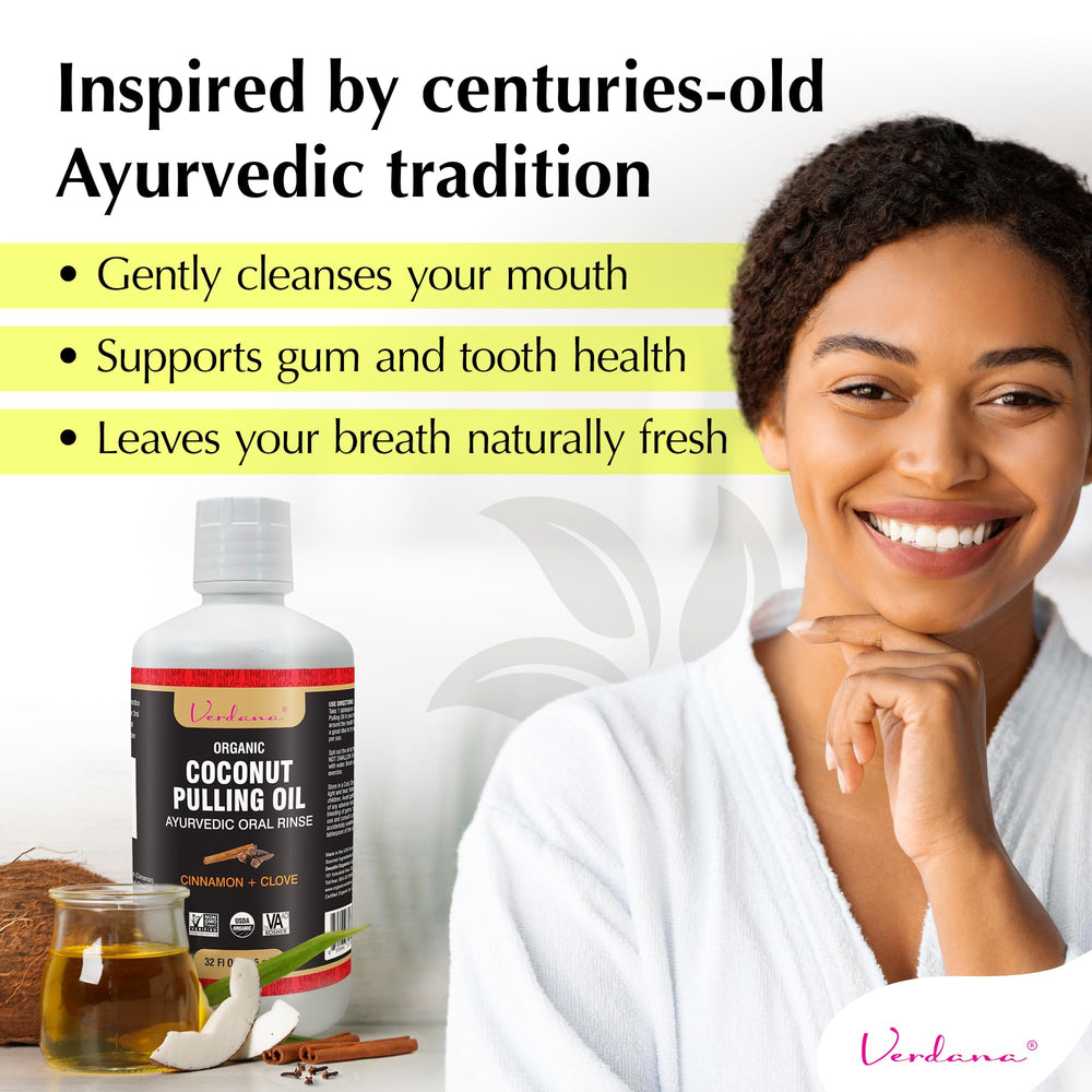 Verdana Organic Oil Pulling Mouthwash being poured to start daily routine