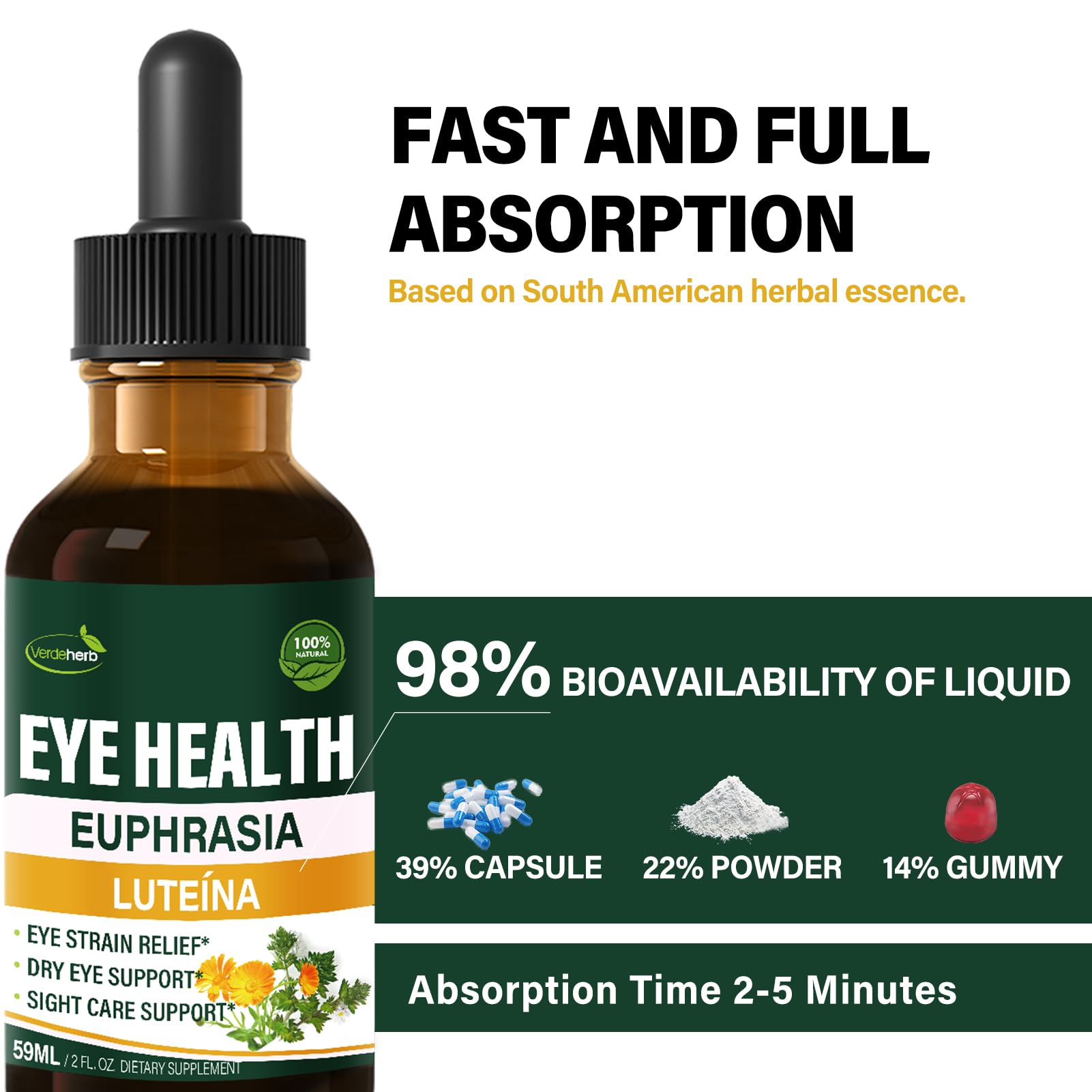 Verdeherb Eyebright drops dropper with water for easy intake