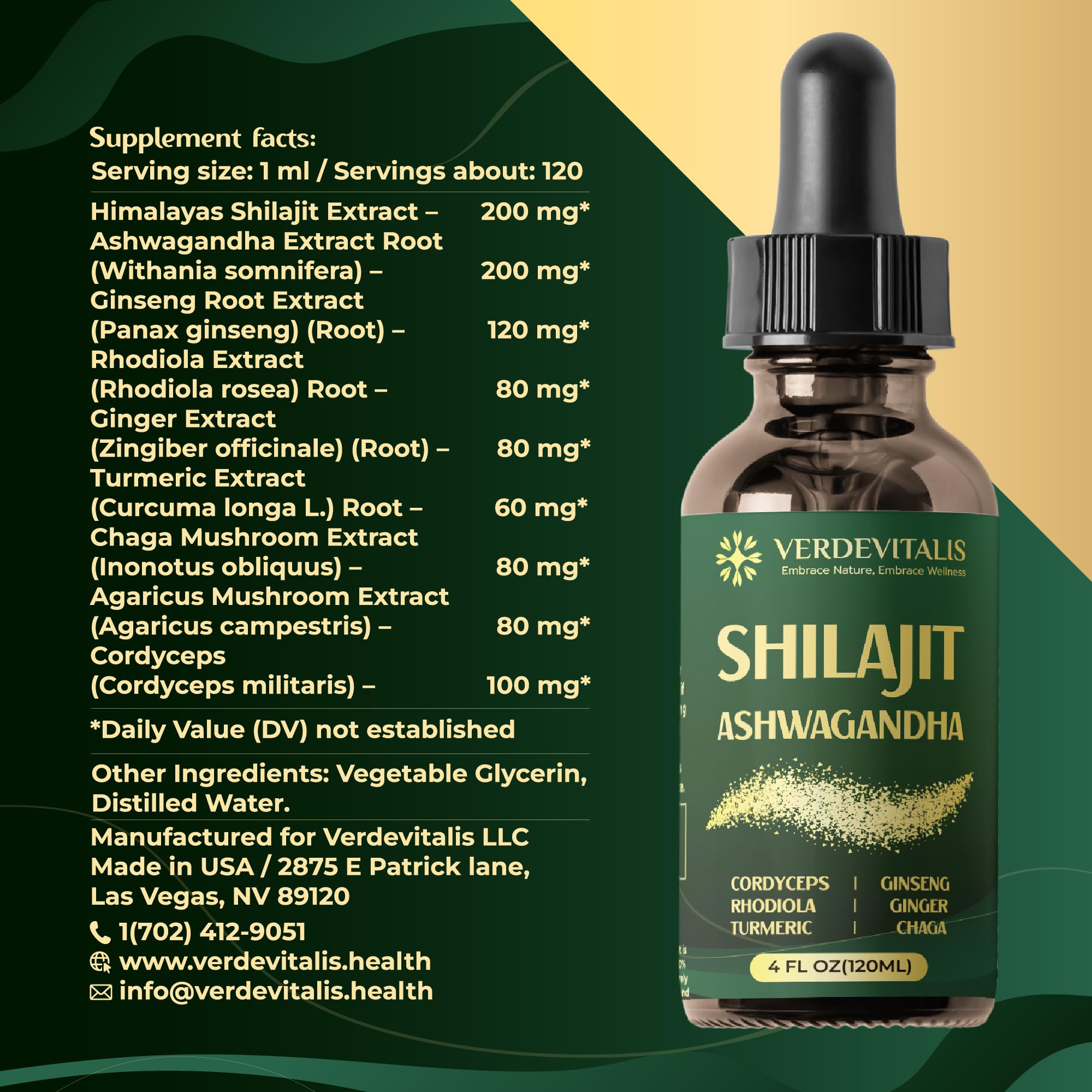 VERDEVITALIS 8in1 Shilajit liquid drops for easy daily use